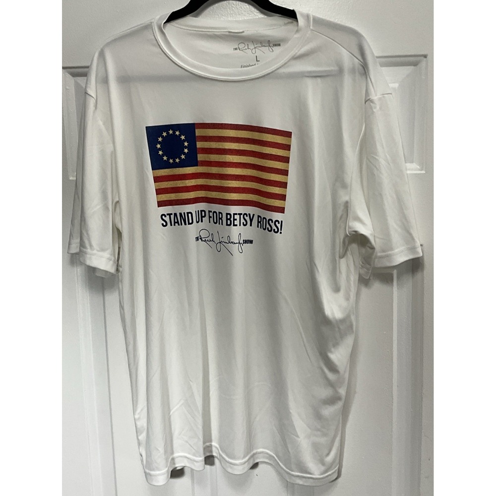 🇺🇸 Rare Rush Limbaugh Show Stand Up for Betsy Ross Flag White USA Mens Large